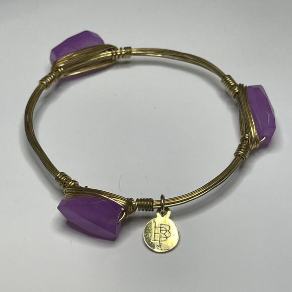 BOURBON & BOWETIES gold tone bracelet bangle violet faceted quartz signd jewelry - Picture 7 of 9
